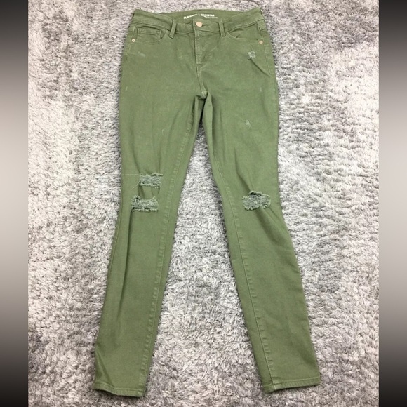 Olive Green Distressed Women's Jeans - Picture 4 of 5